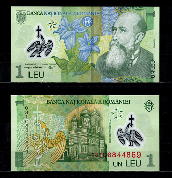 Румыния 1 лей 2005 (2008) Pick 117 d пластик UNC (пресс) 2197-4-3-2