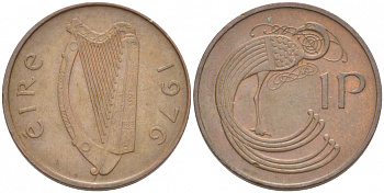 ИРЛАНДИЯ 1 ПЕННИ 1976 ПТИЧКА KM 20 бронза 112-1045