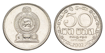 Шри-Ланка 50 центов 2002 KM 135.2a сталь плакированная никелем UNC 4649-253