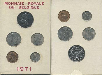 Бельгия набор из 5 монет 1971 BELGIQUE, в картонном буклете KM SS 4   UNC  1-5-2-31