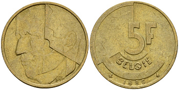 Бельгия 5 франков 1986 Belgie, Бодуэн I (1951-1993) KM 164 алюминиевая бронза 4601-242