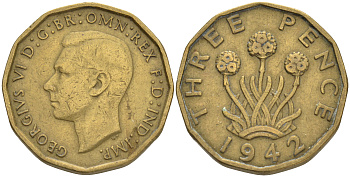 Великобритания 3 пенса 1942 Георг VI (1936-1952) KM 849, Spink 4112 никель латунь 4561-557