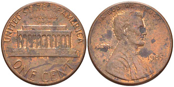 США 1 ЦЕНТ 1985 ЛИНКОЛЬН KM 201b цинк плакированный медью 211-1137