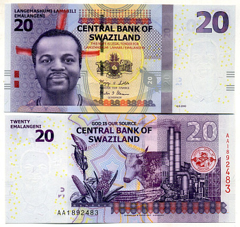 Свазиленд 20 емалангени 2010 серия АА Pick 37 a бумага UNC (пресс) 7200-22-2