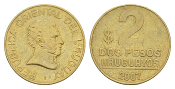 Уругвай 2 песо 2007 KM 104.2 алюминиевая бронза 4167-735
