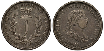 Эссекибо и Демерара (Британская Гвиана) 1 гуильдер 1816 Георг III KM 13, Pr. 11 серебро 00-000-00