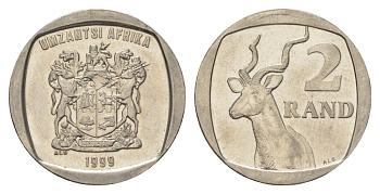 ЮАР 2 ранда 1999 KM 165 медь плакированная никелем UNC 4626-1156