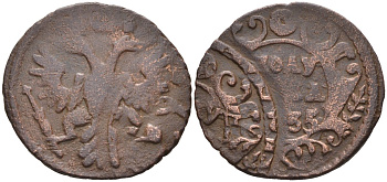 Россия полушка 1735 брак, двойной удар, Анна Иоанновна (1730-1740) Биткин 343 медь 1525-112