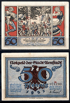 Арнштадт (Тюрингия) 50 пфеннигов 1921 Mehl Grabowski 43.3a-3/6 бумага UNC (пресс) 7556-18-2-1