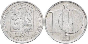 ЧЕХОСЛОВАКИЯ 10 ГЕЛЛЕРОВ 1974 KM 80 алюминий 4549-155