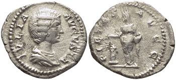 Римская Империя денарий 193 - 211 Юлия Домна, жена Септимия Севера PIETAS AVGG, Пиетата, персонификация Благочестия, Рим Very fine RIC 572 серебро 1073-15-51