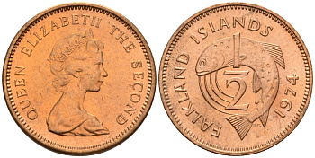Фолклендские острова 1/2 пенни 1974 Елизавета II (1952-2022), лосось KM 1 бронза 4154-125