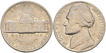 США 5 ЦЕНТОВ 1980 P, ДЖЕФЕРСОН KM A192 медно-никель 4114-1022