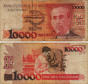 БРАЗИЛИЯ 10000 КРУЗАДО 1989 ПОДПИСЬ 26 Pick 215 бумага 8605-38-4-1