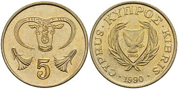 Кипр 5 центов 1990 KM 55.2 никель латунь 4141-951