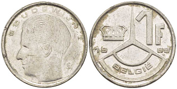 БЕЛЬГИЯ 1 ФРАНК 1989 BELGIE, БОДУЭН I (1951-1993) KM 171 железо плакированное никелем 3851-1019