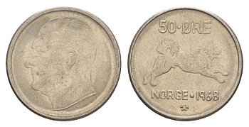 Норвегия 50 эре 1968 Улаф V (1957-1991) KM 408 медно-никель 4635-436