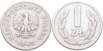 Польша 1 злотый 1949 Y 45a алюминий 4122-724