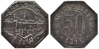 Германия, Крайльсхайм 50 пфеннигов 1918 Баден-Вюртемберг, нотгельд Funck 83.8 железо 4121-521