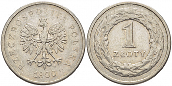 ПОЛЬША 1 ЗЛОТЫЙ 1990 MW KM 282 медно-никель 175-1156