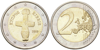 Кипр  2 евро 2008  KM 85 биметалл  UNC  4142-221