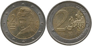 Австрия 2 евро 2013 Берта фон Зутнер KM 3143 биметалл 4573-1223