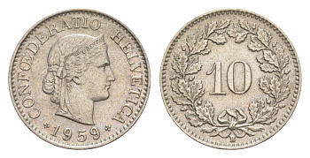 Швейцария 10 раппенов 1959 B KM 27 медно-никель 4625-233