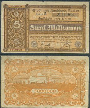 Аахен 5000000 марок 1923 бумага 6285-43-1-2