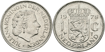 Нидерланды 1 гульден 1978 Юлиана (1948-1980) KM 184a никель 94-645