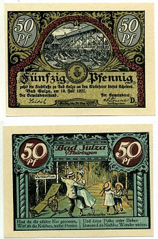 Бад-Зульца 50 пфеннигов 1922 19 июля 1921 - 31 декабря 1922, нотгельд (Буква D), земля Тюрингия Grabowski 1304.1а бумага 2195-46-2-1