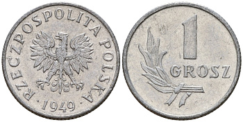 Польша 1 грош 1949 KM 39 алюминий 4189-452