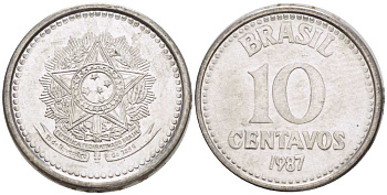 БРАЗИЛИЯ 10 СЕНТАВО 1987 РЕФОРМА 1986-1989 KM 602 нержавеющая сталь 100-766