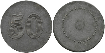 ФРАНЦИЯ 50 САНТИМОВ ND ПЛАТЕЖНЫЙ ЖЕТОН НАЧАЛА XX ВЕКА, НОМИНАЛ С ОДНОЙ СТОРОНЫ, ЦИФРЫ НОМИНАЛА 12 ММ., ДИАМЕТР 24 ММ. цинк 65-412
