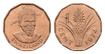 Свазиленд 1 цент 1974 KM 7 бронза UNC 4674-1249