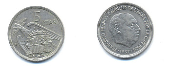 ИСПАНИЯ 5 ПЕСЕТ 1971 KM 786 медно-никель 54-1511