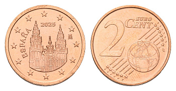 Испания 2 евроцента 2025 тираж 2.500 экземпляров KM 1145 сталь плакированная медью BU 4174-936