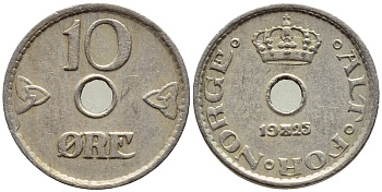 НОРВЕГИЯ 10 ЭРЕ 1925 KM 383 медно-никель 4396-359