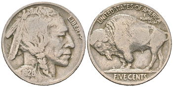 США 5 центов 1926 индеец, бизон KM 134 медно-никель 4614-1066