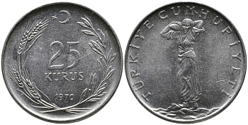 ТУРЦИЯ 25 КУРУШЕЙ 1970 KM 892.3 нержавеющая сталь 4541-631