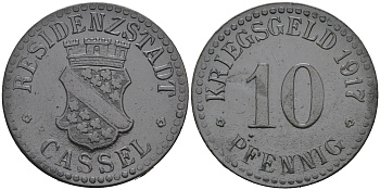 ГЕРМАНИЯ КАССЕЛЬ 10 ПФЕННИГОВ 1917 КРИГСГЕЛЬД цинк 75-1222