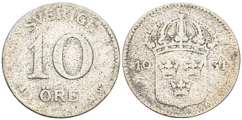 Швеция 10 эре 1931 G, Густав V (1907-1950) KM 780 серебро 4147-837