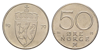 Норвегия 50 эре 1979 Улаф V (1957-1991) KM 418 медно-никель UNC 4635-451