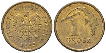 Польша 1 грош 1993 KM 276 латунь aUNC 4567-141