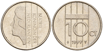 Нидерланды 10 центов 1999 Беатрикс (1980-2013) KM 203 никель    4598-418
