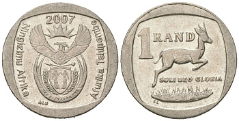 ЮАР 1 ранд 2007 KM 344 медь плакированная медно-никелем 4611-535