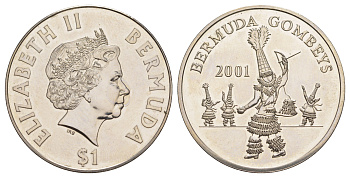 Бермудские острова (Бермуды) 1 доллар 2001 Танцоры Гомби KM 139 медно-никель BU 1521-523