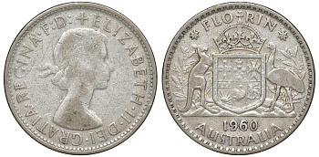 Австралия 1 флорин 1960 Елизавета II (1952-2022), герб Австралии KM 60 серебро 4178-933