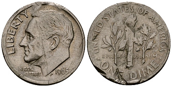 США 10 центов (дайм) 1965 Рузвельт KM 195a медь плакированная медно-никелем 4164-921