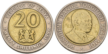 Кения 20 шиллингов 1998 Дэниэл арап Мои KM 32 биметалл 4556-1252
