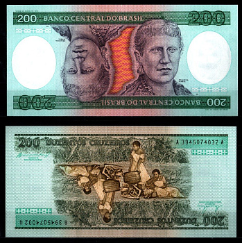 Бразилия 200 крузадо ND (1981-1984) Принцесса Изабель, аболиционизм Pick 199 b бумага UNC (пресс) 2197-17-1-2